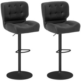 HOMCOM Adjustable Bar Height Stools Set of 2, Thick Padded Cushion & Metal Footrest for Home Bar, Black