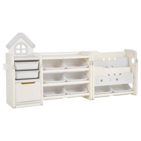 VEVOR Kids Toy Storage with Bookshelf, 4-Tier Toy Storage Organizer with 10 Movable Plastic Bins, Kids Cubby Cabinet with Bookshelf for Study Roo