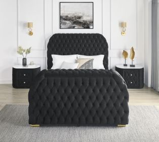 Luxurious King Size 3pc Bed Set Comfort Innovative Design Bed Deeply Tufted Headboard Upholstered Black Velvet Television Lift Built-in Electric
