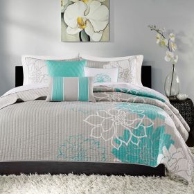 6 Piece Printed Cotton Quilt Set with Throw Pillows