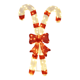 Lighted Candy Cane And Red Bowknot Christmas Decorations, Pre-lit 2D Holiday Decor With 100 Warm White LED Lights For Xmas Outdoor Indoor Decor L (Option: 1pc)