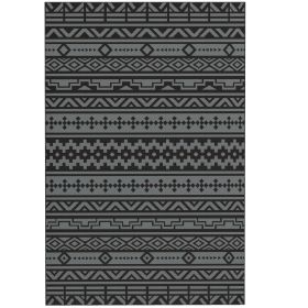 Reversible Outdoor Rug, Waterproof Plastic Straw With Carry Bag, 6 X 9, Black & Gray Geometric Wall (Color: black)