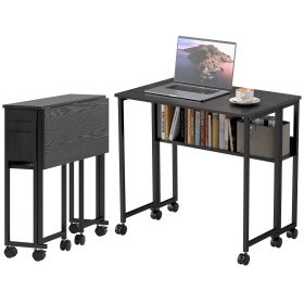Folding Computer Desk Black, With Bag, Shelf And Wheels, Home Office Accessories (Color: black)